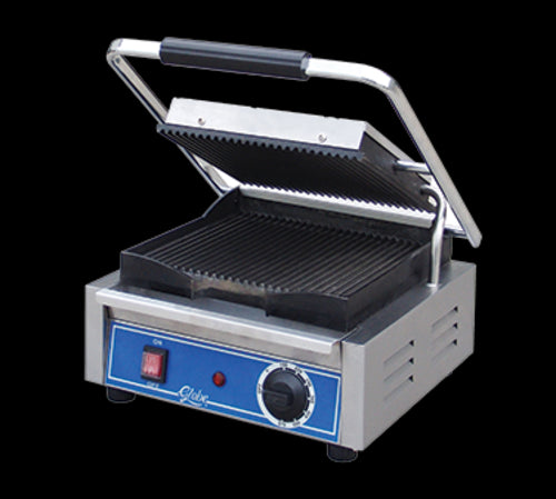Globe GPG10 Bistro Series Sandwich Grill with Grooved Plates - 10" x 10" Cooking Surface - 120V, 1800W-cityfoodequipment.com