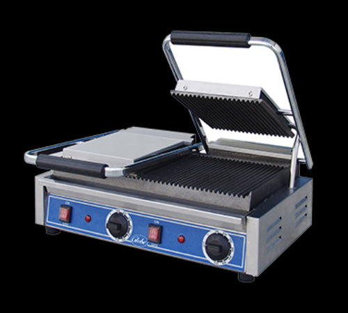 Globe GPGDUE10 Double Commercial Panini Press w/ Cast Iron Grooved Plates, 240v/1ph-cityfoodequipment.com