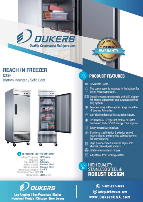 Dukers D28F Single Door Commercial Freezer-cityfoodequipment.com