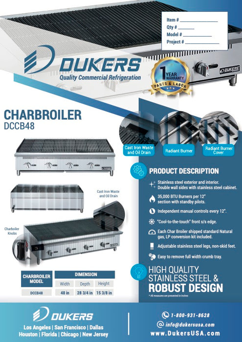 Dukers DCCB48 48 in. W Countertop Charbroiler-cityfoodequipment.com