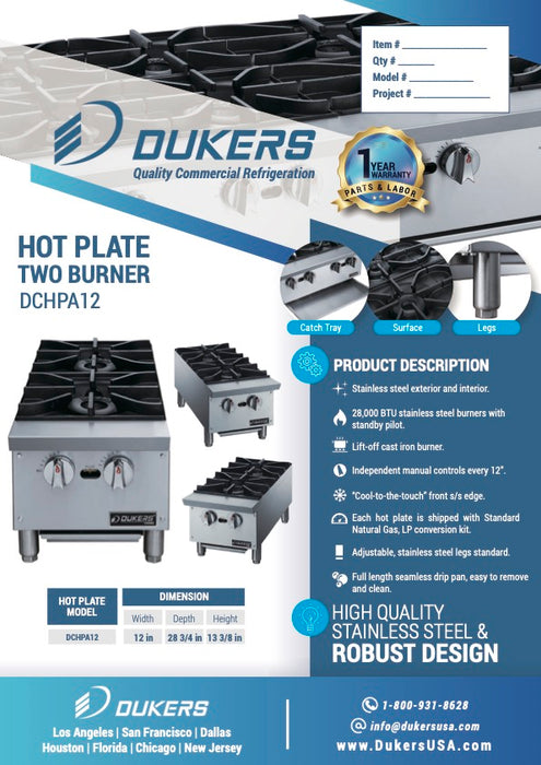 Dukers DCHPA12 Hot Plate with 2 Open Burners-cityfoodequipment.com