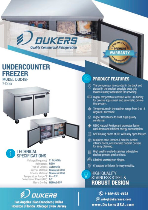 Dukers DUC48F 2-Door 48" Undercounter Freezer-cityfoodequipment.com