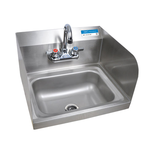 Stainless Steel Hand Sink w/Side Splashes & Faucet, 2 Holes 14" x 10" x 5"-cityfoodequipment.com