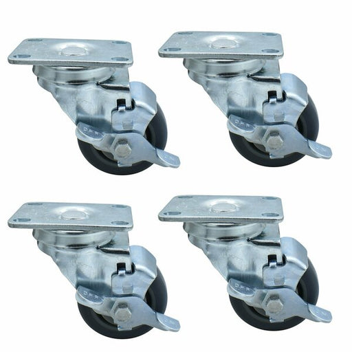 Set of (4) 3" Gray Rubber Wheel Swivel Caster With 2-3/8"X3-5/8" Top Plate With Top Lock Brake-cityfoodequipment.com