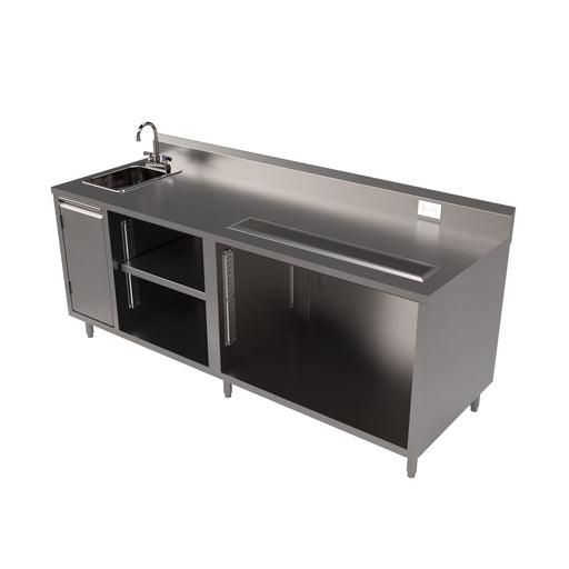 Stainless Beverage Table, Sink On Left 5" Riser Electric Outlet 30X96-cityfoodequipment.com