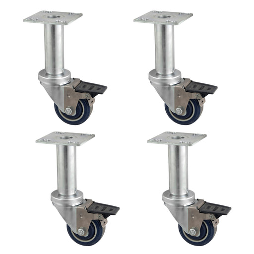 3" Adjustable Height Universal Plate Swivel Caster With 3-1/2"x3-1/2" Plate & Toe Brake - Qty 4-cityfoodequipment.com