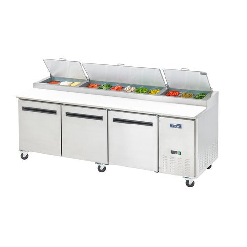 Pizza Prep Table, three-section, 94"W, 31 cu. ft. capacity, self-contained side-cityfoodequipment.com