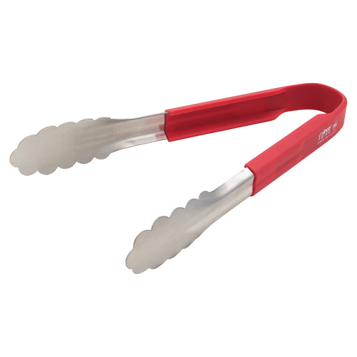 Winco Prime, 9-1/2" SS Utility Tong, Red Silicon Handle, NSF (6 Each)-cityfoodequipment.com