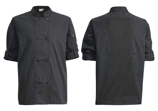 Ventilated Chef Jacket, Roll-Tab Sleeve, Black, S (12 Each)-cityfoodequipment.com