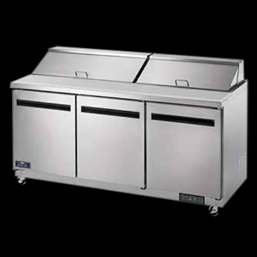 Sandwich/Salad Prep Table, Three-Section, 71-1/2"W, 18 Cu. Ft., Self-Contained R-cityfoodequipment.com