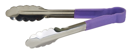 9" S/S Utility Tong, PP Hdl, Purple, Allergen Free (6 Each)-cityfoodequipment.com