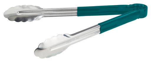 12" S/S Utility Tong, PP Hdl, Green (12 Each)-cityfoodequipment.com