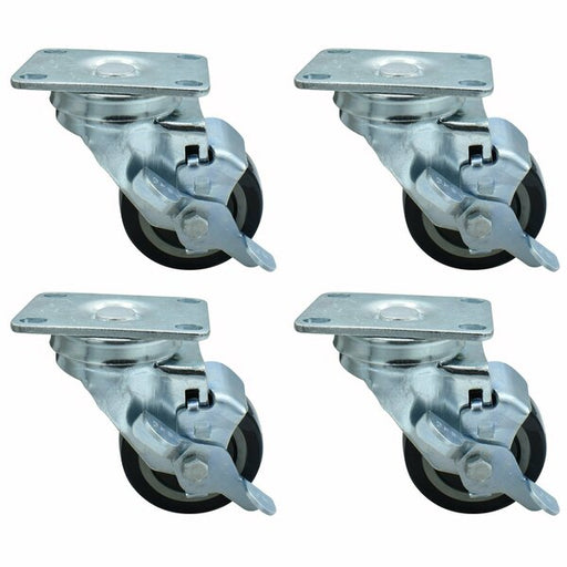 Set of (4) 3" Polyurethane Wheel Swivel Caster With 2-3/8"X3-5/8" Top Plate With Top Lock Brake-cityfoodequipment.com