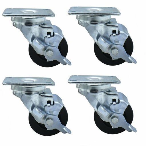 Set of (4) 3" Hard Rubber Wheel Swivel Caster With 2-3/8"X3-5/8" Top Plate With Top Lock Brake-cityfoodequipment.com