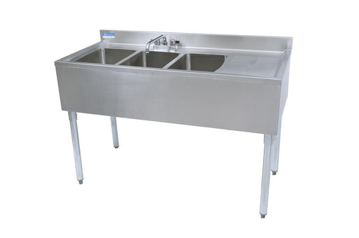 18"X48" Underbar Sink w/ Legs 3 Compartment Right Drainbaord & Faucet-cityfoodequipment.com