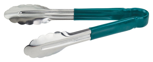 9" S/S Utility Tong, PP Hdl, Green (12 Each)-cityfoodequipment.com