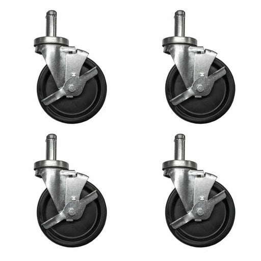Set of (4) 5" Gray Rubber Wheel 1/2"-13x1" Threaded Stem Swivel Casters With Top Lock Brake-cityfoodequipment.com