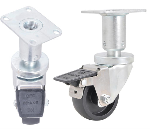 3" Swivel Adjustable Height Universal Plate Caster With 2-1/2"x3-5/8" Plate & Toe Brake - Qty 4-cityfoodequipment.com