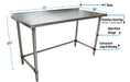 18 ga. S/S Work Table With Open Base 1.5" Riser 72"Wx30"D-cityfoodequipment.com