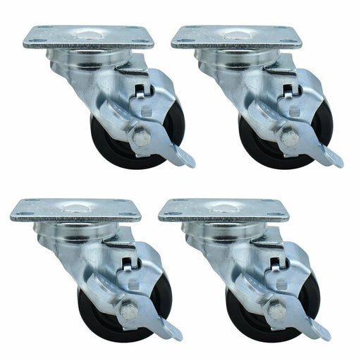 Set of (4) 3" Polyolefin Wheel Swivel Caster With 2-3/8"X3-5/8" Top Plate With Top Lock Brake-cityfoodequipment.com