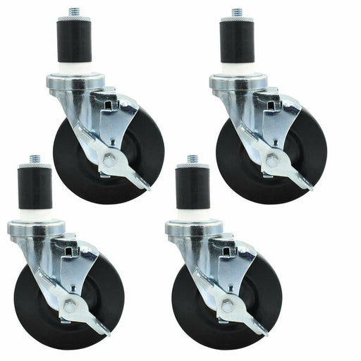 Set of (4) 5" Hard Rubber Wheel With 1-5/8" Expanding Stem Swivel Caster With Top Lock Brake For Work Table-cityfoodequipment.com