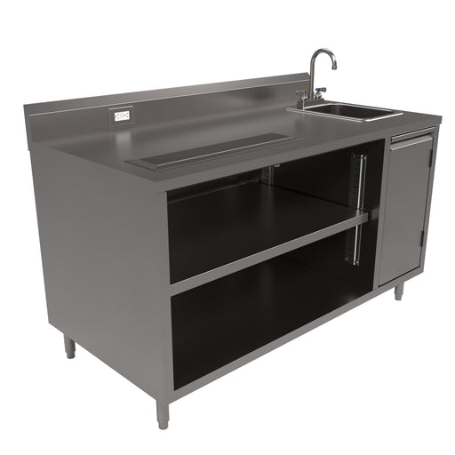 Stainless Beverage Table, Sink On Right 5" Riser Electric Outlet 30X60-cityfoodequipment.com