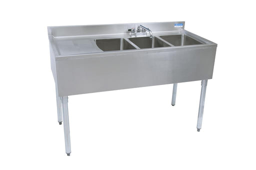 18"X48" Underbar Sink w/ Legs 3 Compartment Left Drainboard & Faucet-cityfoodequipment.com