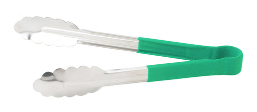 9" S/S Utility Tong, PP Hdl, Green (6 Each)-cityfoodequipment.com