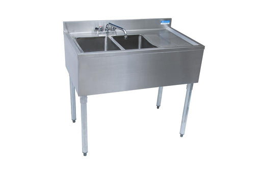 18"X36" Underbar Sink w/ Legs 2 Compartment Right Drainboard & Faucet-cityfoodequipment.com
