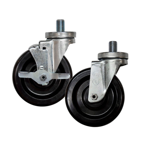 5" Phenolic Swivel Caster With 3/4"-10x1" Threaded Stem Oven Caster - Qty 4 (2 With Top Lock Brake)-cityfoodequipment.com