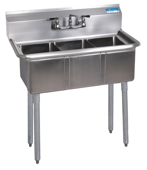 BK Resources BKS-3-1014-10 35 1/2" 3 Compartment Sink w/ 10"L x 14"W Bowl, 10" Deep-cityfoodequipment.com