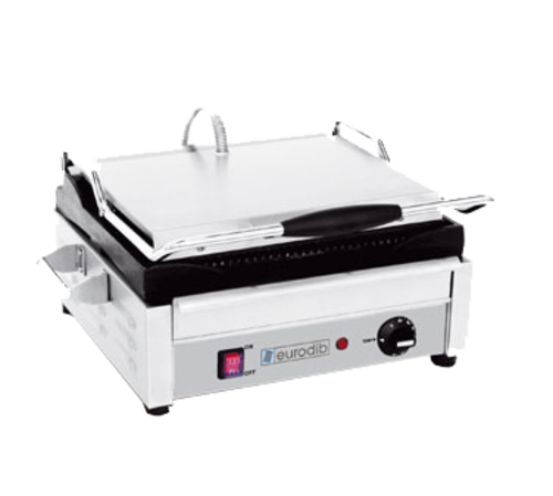 Eurodib SFE02345-120 Single Commercial Panini Press W/ Cast Iron Grooved Plates, 120v-cityfoodequipment.com