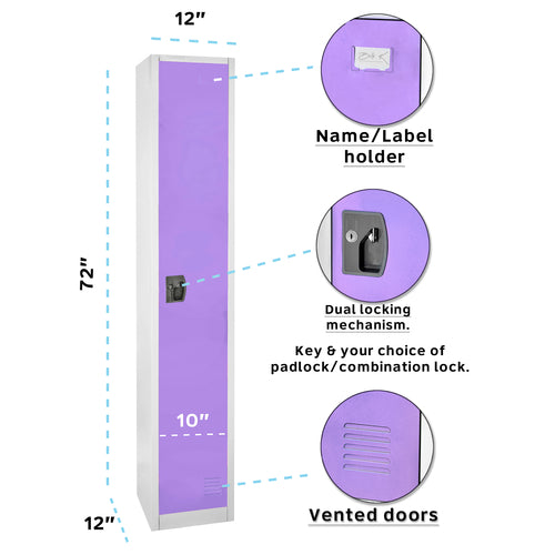 Alpine Industries ADI629-201-PUR 1 Tier Storage Locker - 72"H X 15"W, Steel, Purple-cityfoodequipment.com