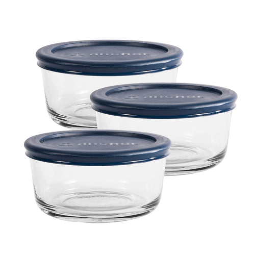 Anchor Hocking 82629L20 6 Piece Round Glass Food Storage Container Set W/ Blue Lids-cityfoodequipment.com