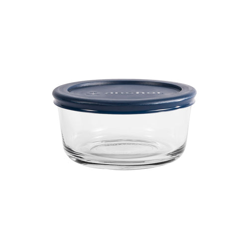 Anchor Hocking 85906L20 2 Cup Round Glass Food Storage Container W/ Blue Lid-cityfoodequipment.com