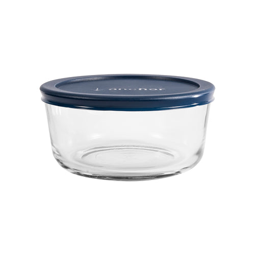 Anchor Hocking 85907L20 4 Cup Round Glass Food Storage Container W/ Blue Lid-cityfoodequipment.com