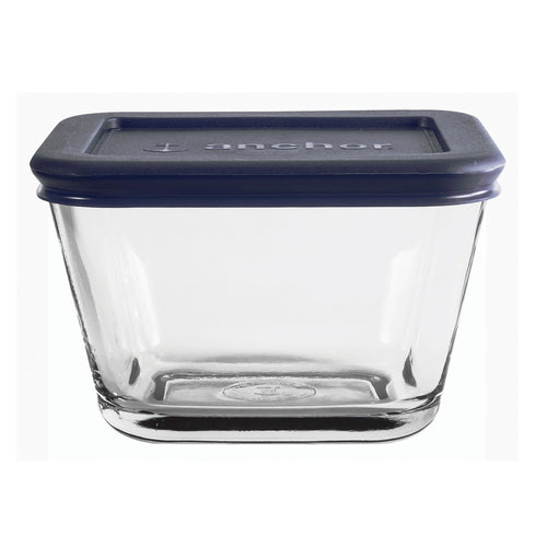 Anchor Hocking 85911L20 1 7/8 Cup Rectangular Food Storage Glass W/ Blue Lid-cityfoodequipment.com