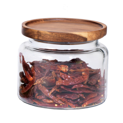 Anchor Hocking 97692AHG17 48 Oz Mini Montana Glass Jar W/ Acacia Wood Lid-cityfoodequipment.com