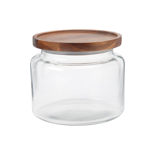 Anchor Hocking 97693AHG17 64 Oz Mini Montana Glass Jar W/ Acacia Wood Lid-cityfoodequipment.com
