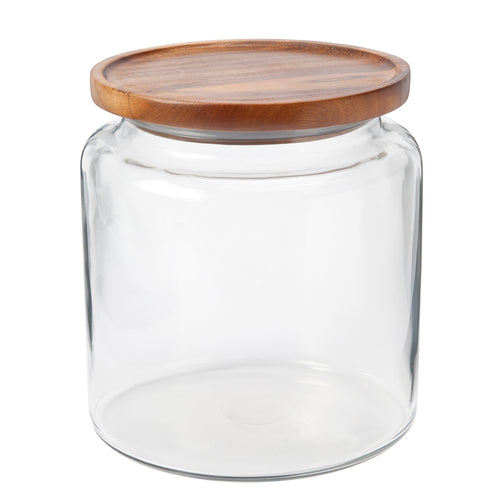 Anchor Hocking 97694AHG17 96 Oz Mini Montana Glass Jar W/ Acacia Wood Lid-cityfoodequipment.com