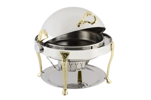 Bon Chef 17000 2-Gallon Round Roll Down Chafer, Stainless W/ Brass-cityfoodequipment.com