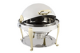 Bon Chef 19000 2-Gallon Round Roll Down Chafer, Stainless W/ Brass, Roman-cityfoodequipment.com