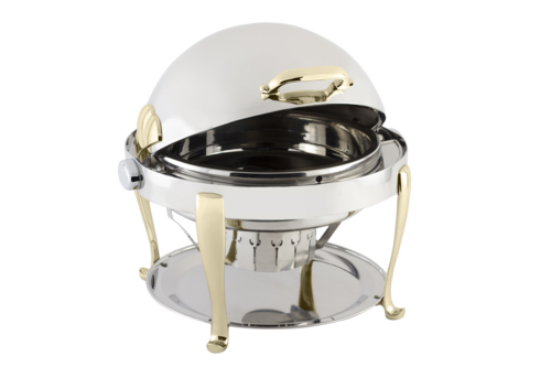 Bon Chef 19000 2-Gallon Round Roll Down Chafer, Stainless W/ Brass, Roman-cityfoodequipment.com