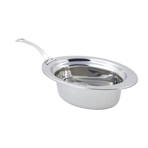 Bon Chef 5303HLSS Full Oval Food Pan W/ Long Stainless Handle, 4 1/4" Deep, Bolero-cityfoodequipment.com
