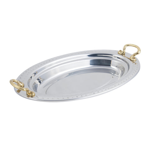 Bon Chef 5488HR Full Oval Food Pan W/ Round Handle, 2" Deep, Laurel, Stainless-cityfoodequipment.com