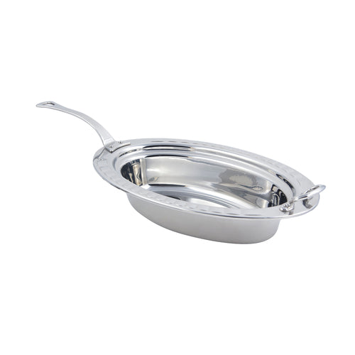Bon Chef 5699HLSS 6.1-Qt Oval Food Pan, Long Stainless Handle, 3.5" Deep, Arches, Heavy Gauge-cityfoodequipment.com