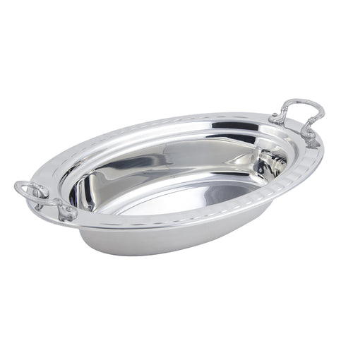 Bon Chef 5699HRSS 6.1-Qt Oval Food Pan, Round Stainless Handle, 3.5" Deep, Arches, Heavy Gauge-cityfoodequipment.com