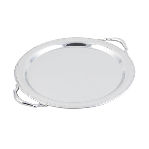 Bon Chef 61335 15" Round Tray W/ Handle & Etching, Border, Stainless Steel-cityfoodequipment.com