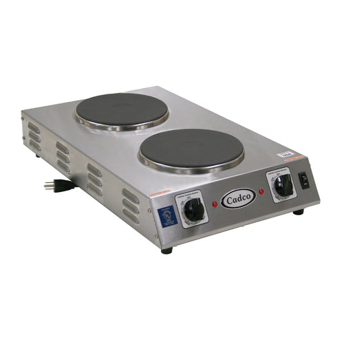 Cadco CDR-2CFB 13 1/2" Electric Hotplate w/ (2) Burners & Infinite Controls, 120v-cityfoodequipment.com