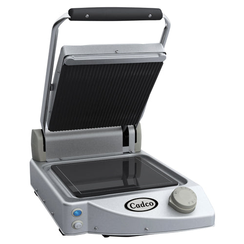 Cadco CPG-10 Single Commercial Panini Press W/ Ceramic Grooved & Smooth Plates, 120v-cityfoodequipment.com